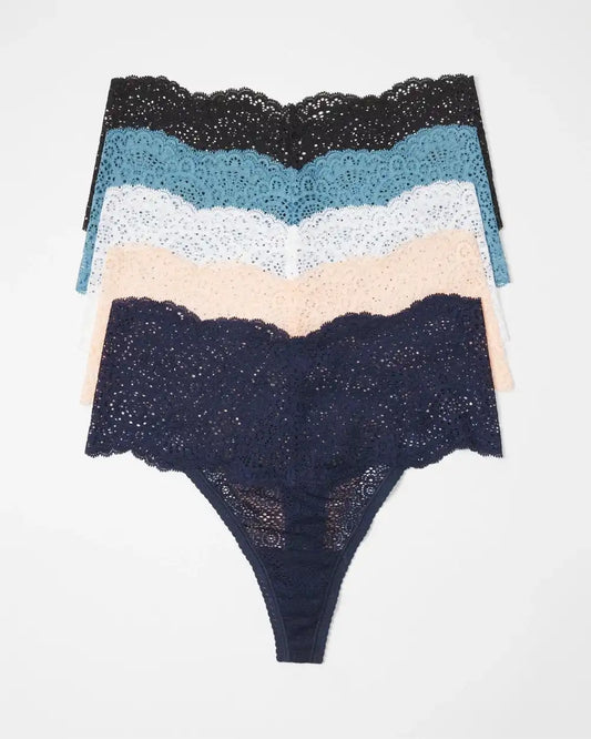 Crochet Lace High-Waisted Thong 5 Pack