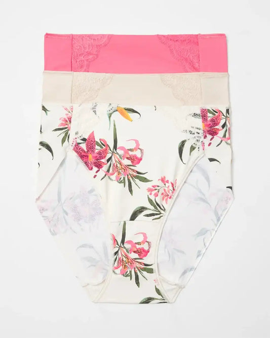 High-Leg Brief Panty with Lace 3 Pack