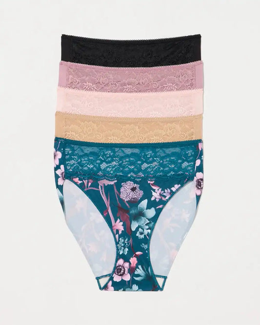 Edge High-Leg Brief Panty with Lace 5 Pack