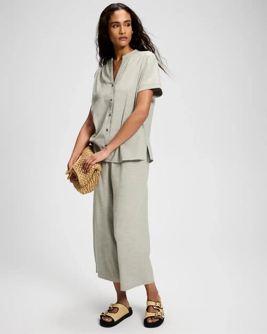Beach Cotton Relaxed Shirred Collar Top