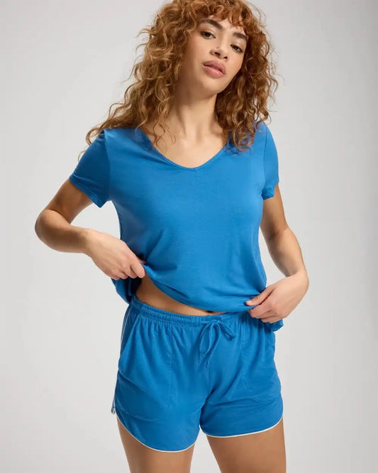 Solid Piped Pajama Shorts