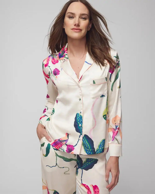 Long-Sleeve Notch Collar Pajama Top