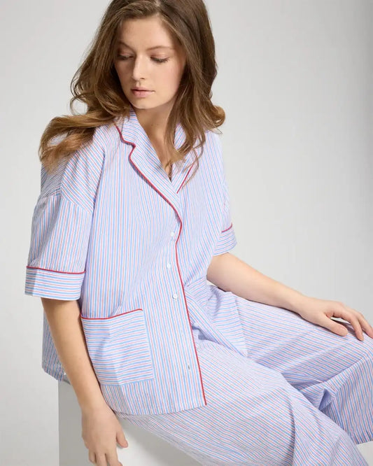 Relaxed Short-Sleeve Noch Collar Pajama Top