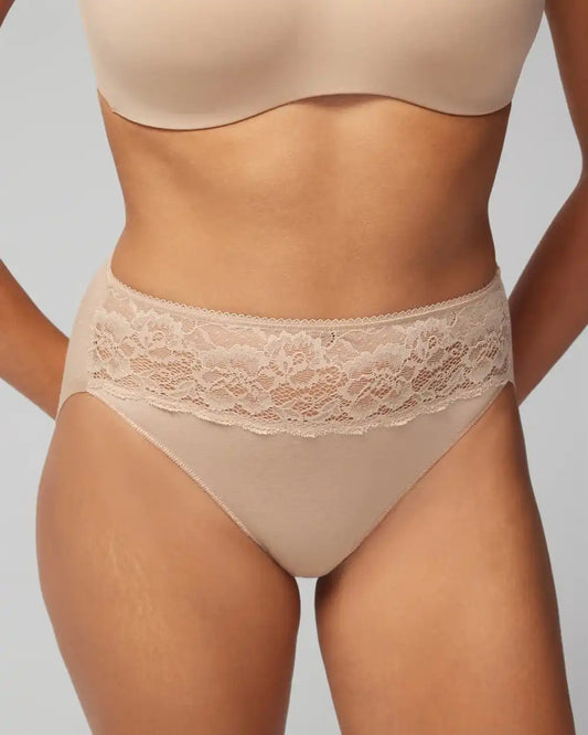 Cotton Blend High-Leg Panty with Lace