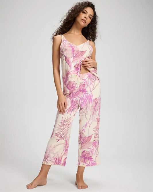 Relaxed Pom Trim Crop Pajama Pants