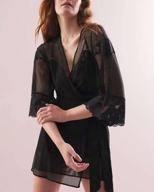 Robe with Mesh and Lace