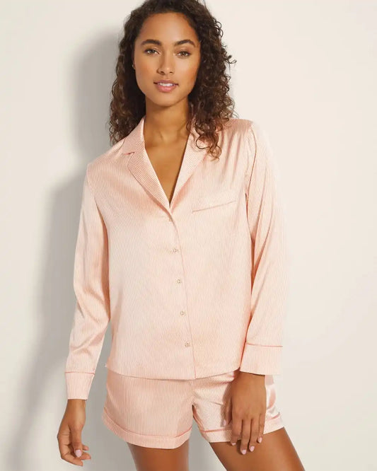 Long-Sleeve Notch Collar Pajama Top
